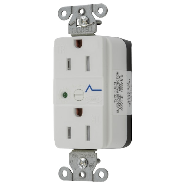 Hubbell Wiring Device-Kellems Straight Blade Receptacle, 5-15R, 15 A, 125V AC, 2 Pole, 3 Wire, Flush Mount, Grounded SNAP5262WS - main